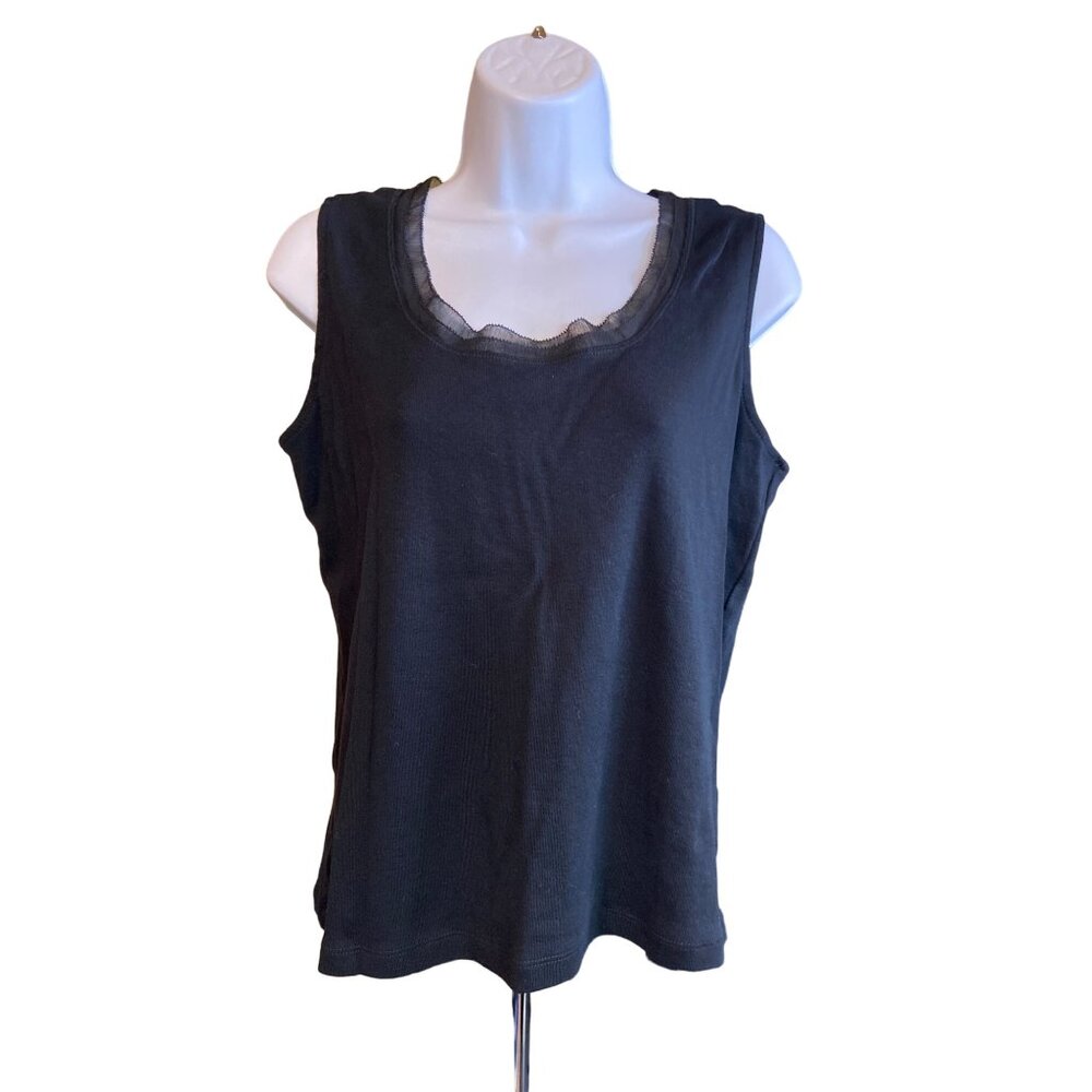 Rafaella Studio Womens Black Tank Top Large Mesh Trim Sleeveles Corpcore